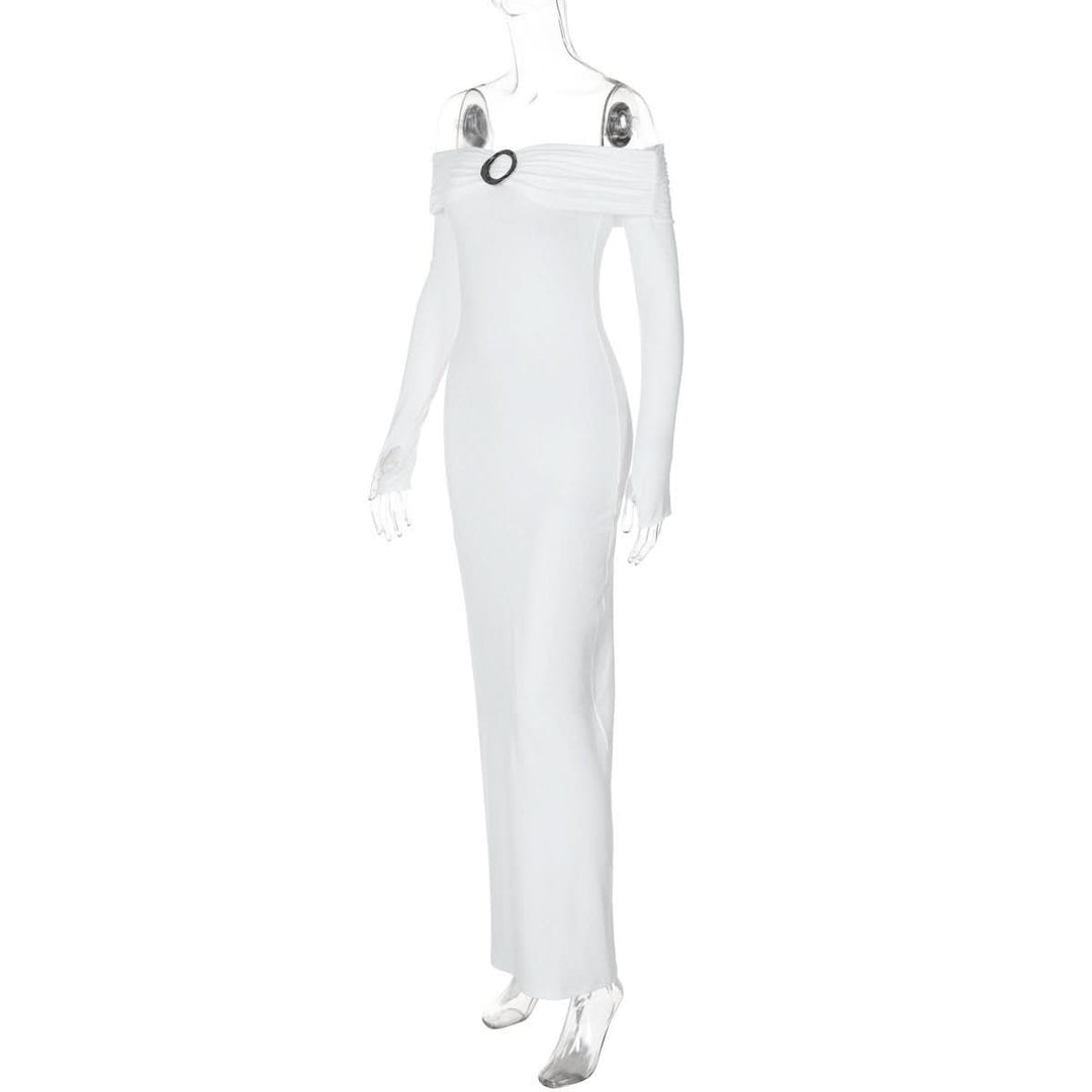 Off shoulder long sleeve slit o ring maxi dress  | Festival Outfits Women