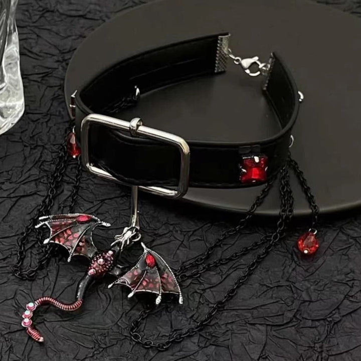 Animal pendant PU leather buckle layered choker necklace  | Festival Outfits Women