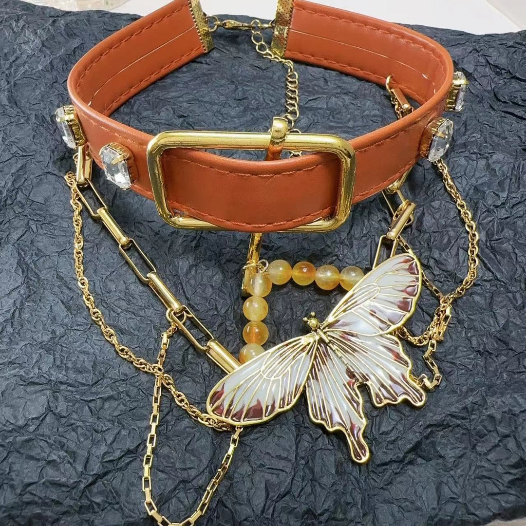 PU leather beaded adjustable layered choker necklace  | Festival Outfits Women