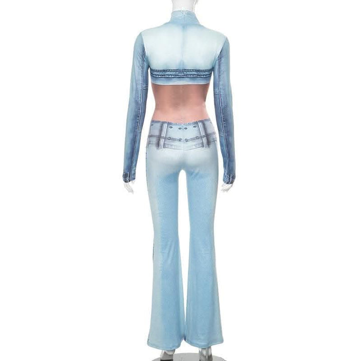Long sleeve high neck body print zip-up contrast jumpsuit-final-sale  | Festival Outfits Women