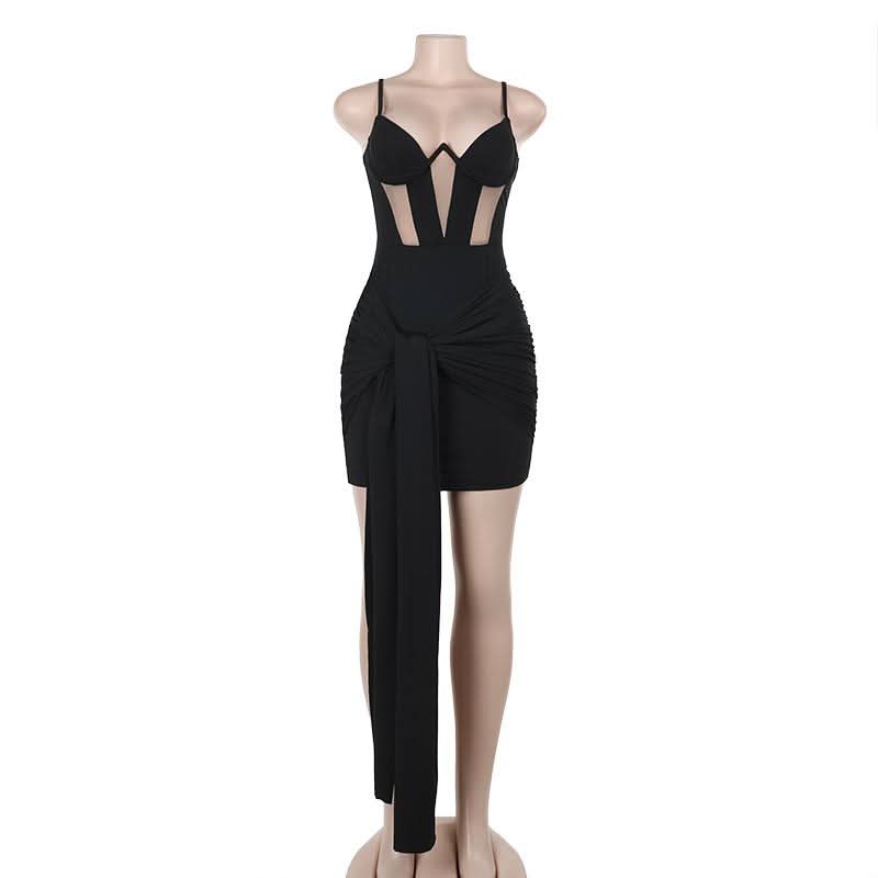 Ruched mesh backless cami mini dress  | Festival Outfits Women
