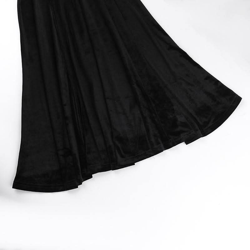 Off shoulder long flared sleeve velvet embroidery maxi dress-final-sale