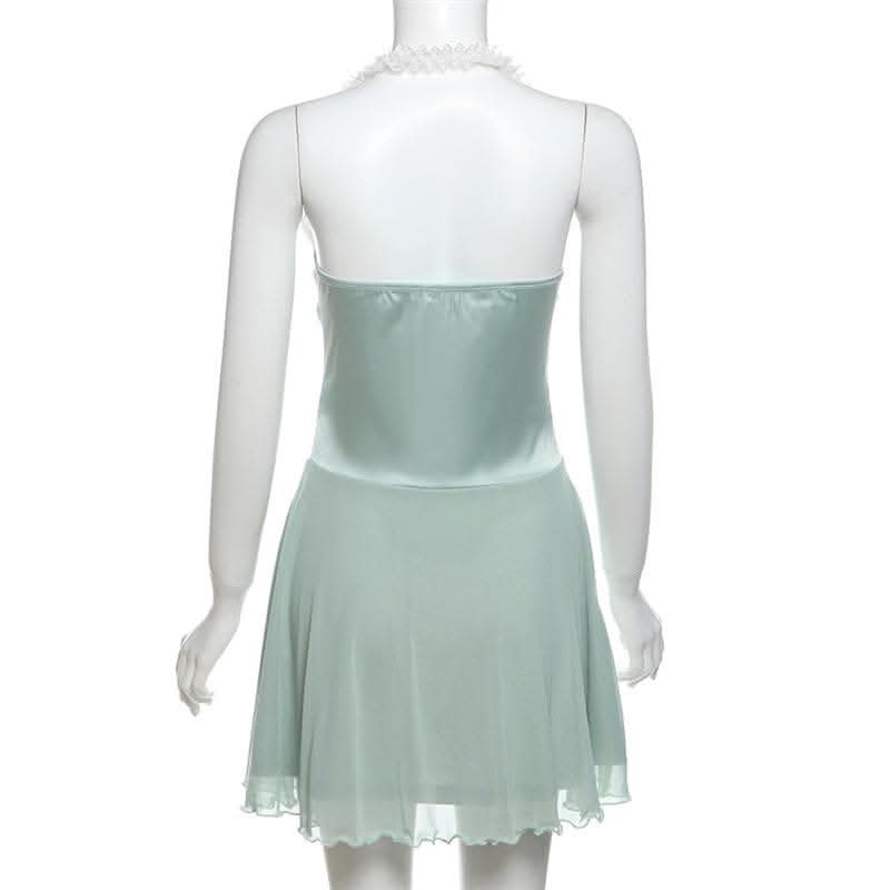 Halter button mesh backless mini dress-final-sale  | Festival Outfits Women