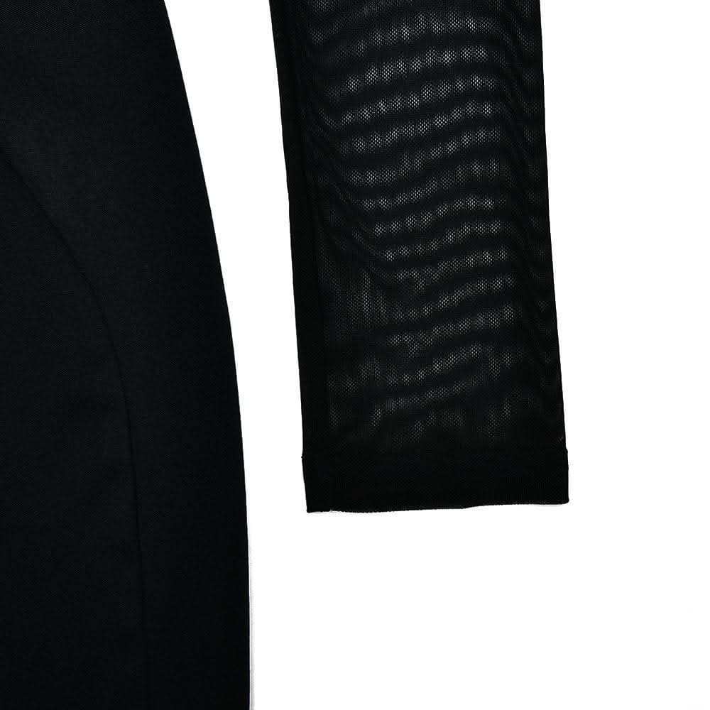 Long sleeve mesh patchwork button midi dress-final-sale  | Festival Outfits Women