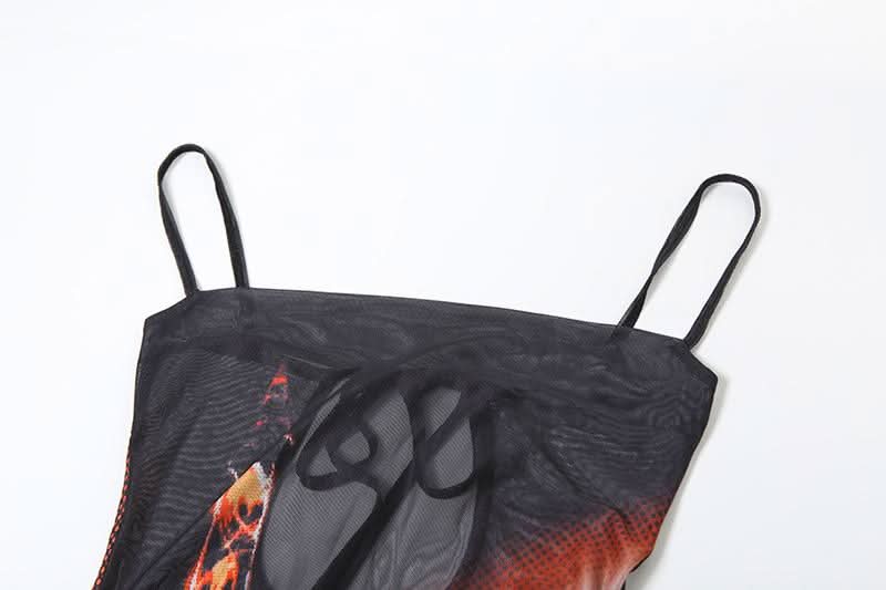 Abstract mesh high slit cami maxi dress  | Festival Outfits Women