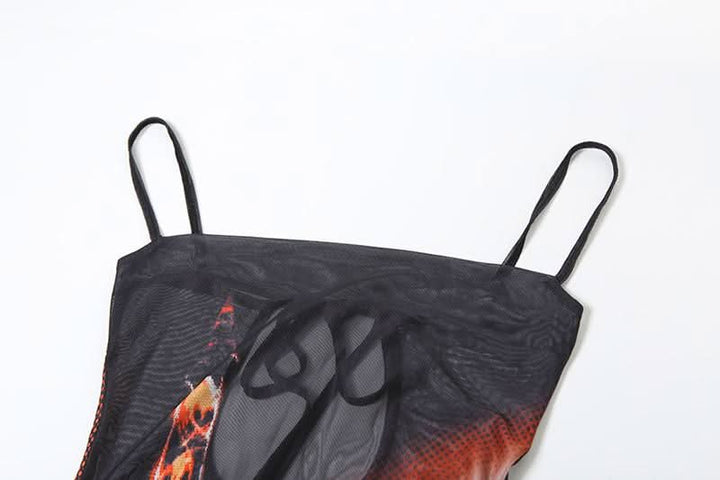 Abstract mesh high slit cami maxi dress  | Festival Outfits Women