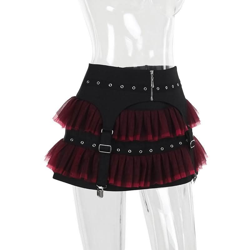 Mesh garter belt ruffle zip-up mini skirt  | Festival Outfits Women