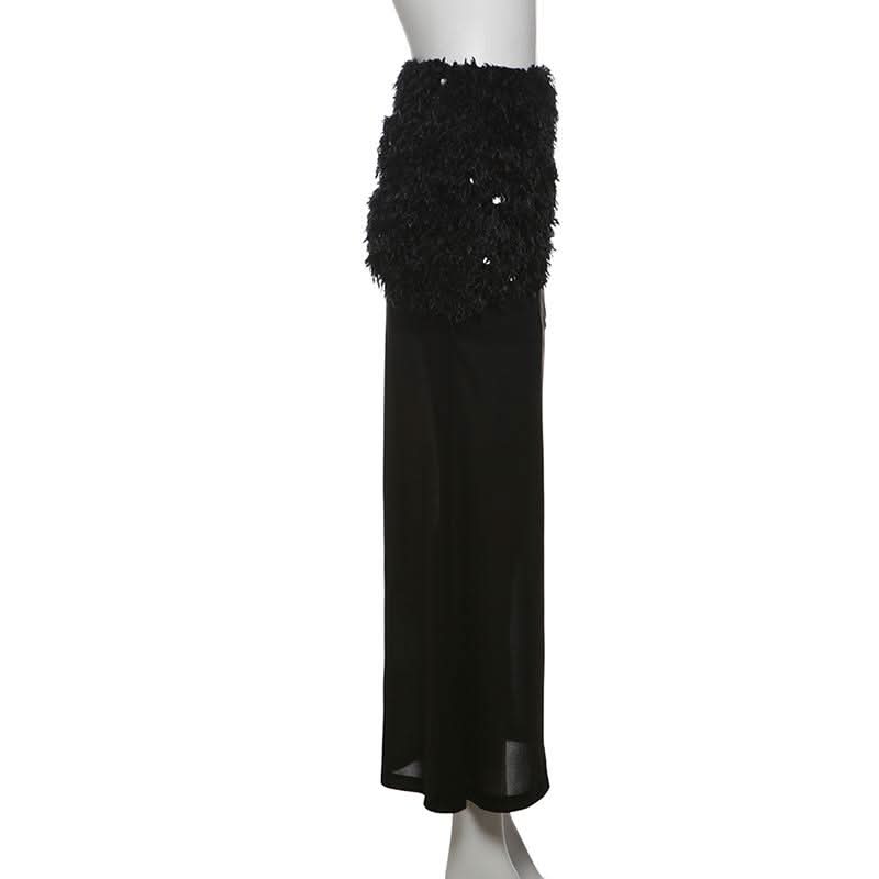 Glitter mesh patchwork fluffy maxi skirt  | Festival Outfits Women