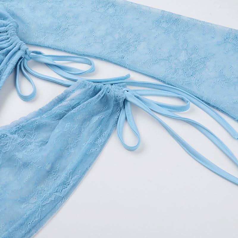 One shoulder drawstring self tie lace top  | Festival Outfits Women