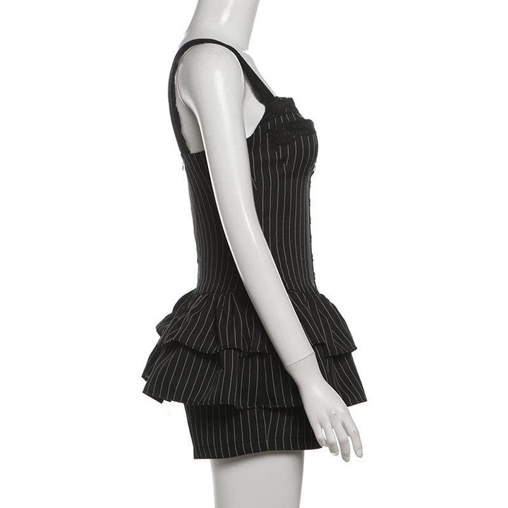 Lace hem striped button ruched cami romper-final-sale