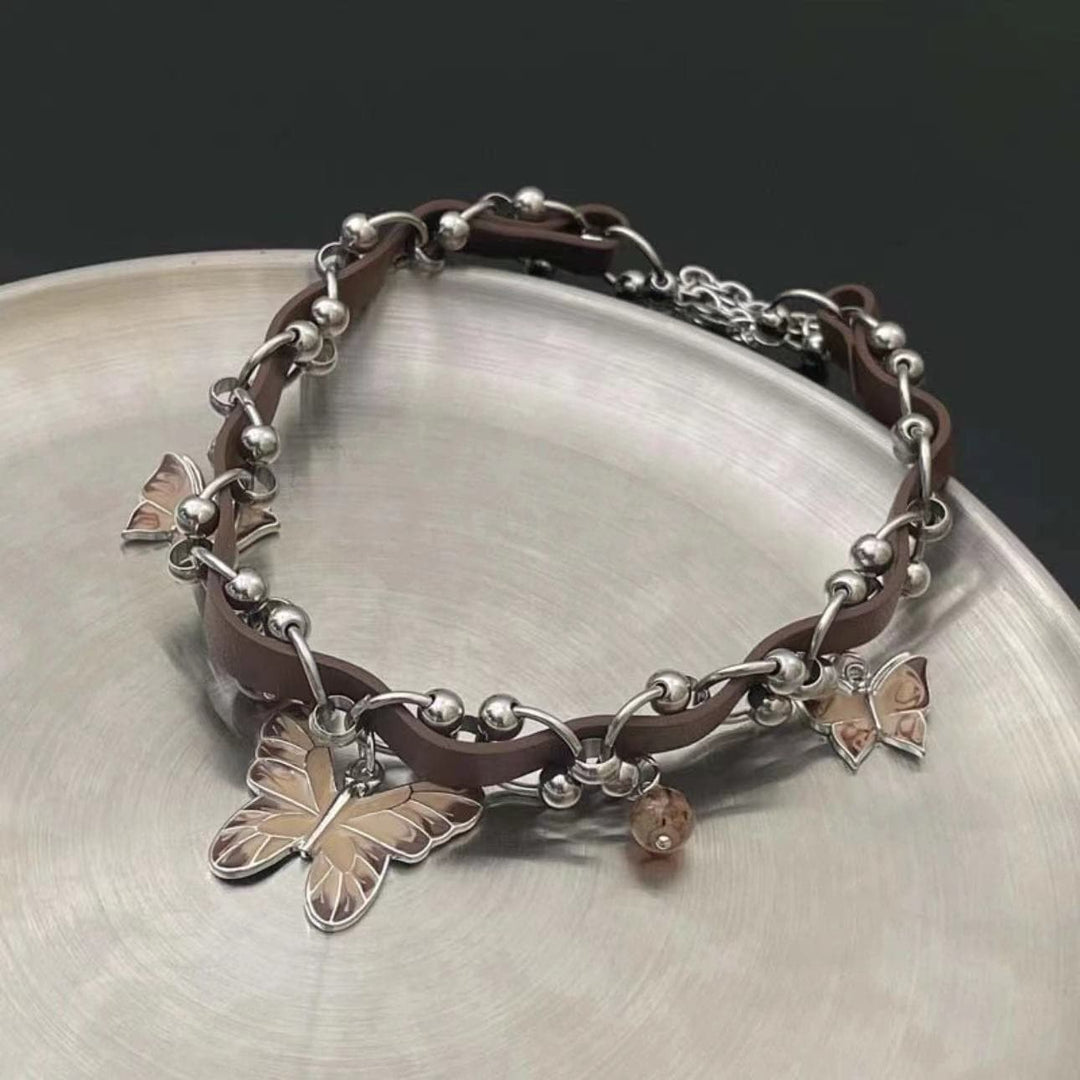 Butterfly pendant PU leather choker necklace  | Festival Outfits Women