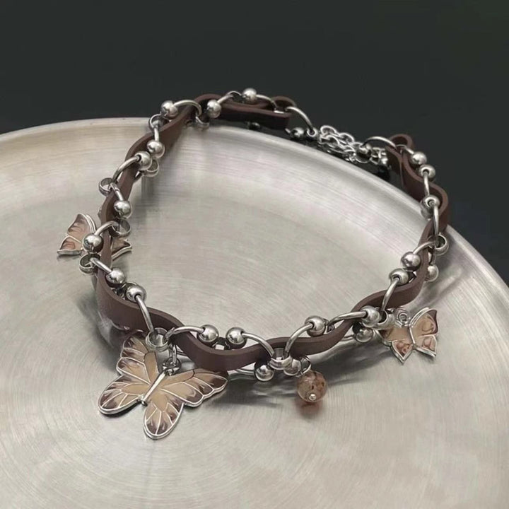 Butterfly pendant PU leather choker necklace  | Festival Outfits Women