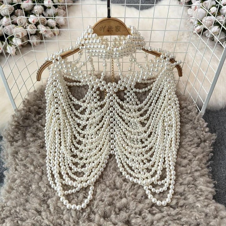 Beaded high neck hollow out metal chain cut out top  | Festival Outfits Women