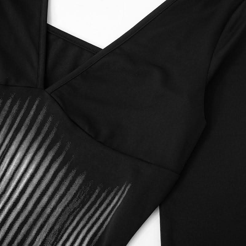 Slit long sleeve deep V neck print backless maxi dress-final-sale  | Festival Outfits Women