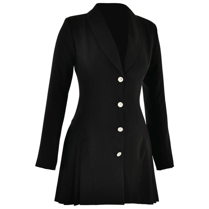 Turnover collar long sleeve v neck button pleated mini dress  | Festival Outfits Women