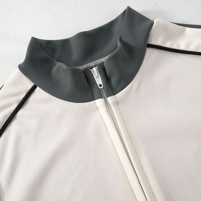 Zip-up Long sleeve drawstring low rise contrast pant set  | Festival Outfits Women