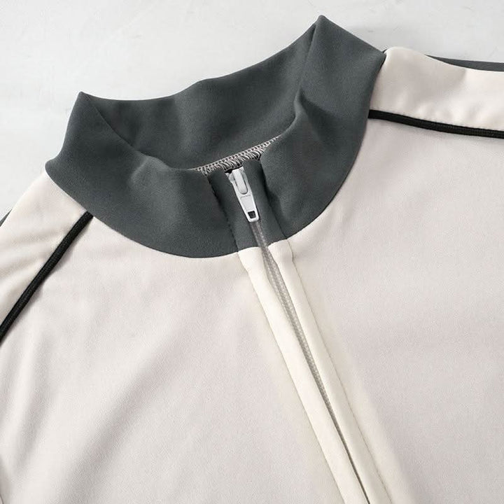 Zip-up Long sleeve drawstring low rise contrast pant set  | Festival Outfits Women