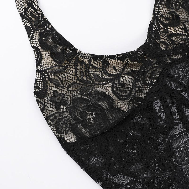 Halter backless lace flower pattern solid top  | Festival Outfits Women
