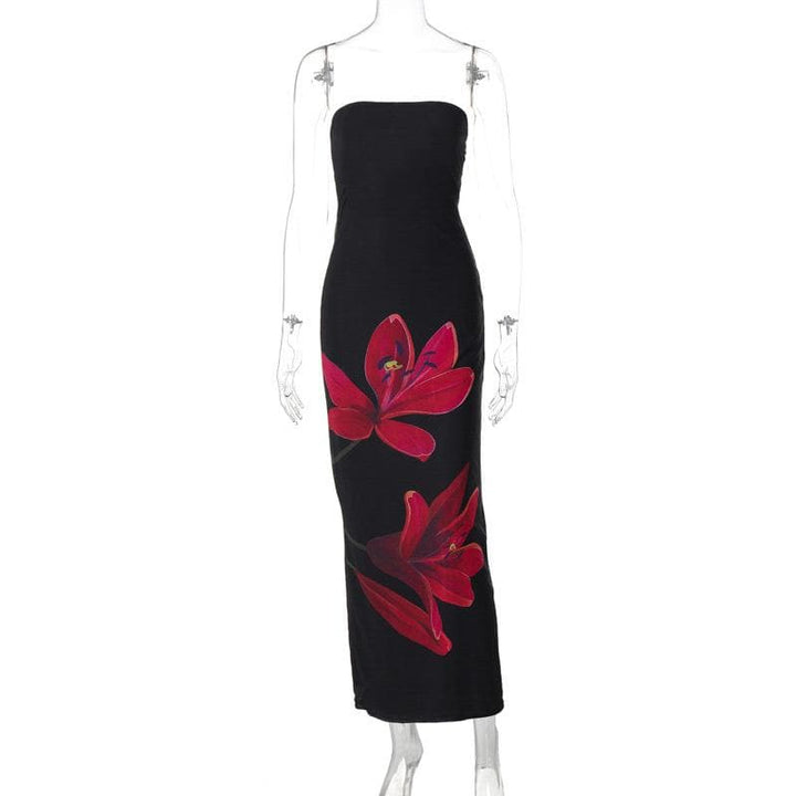 Flower print knotted backless tube maxi dress  | Festival Outfits Women