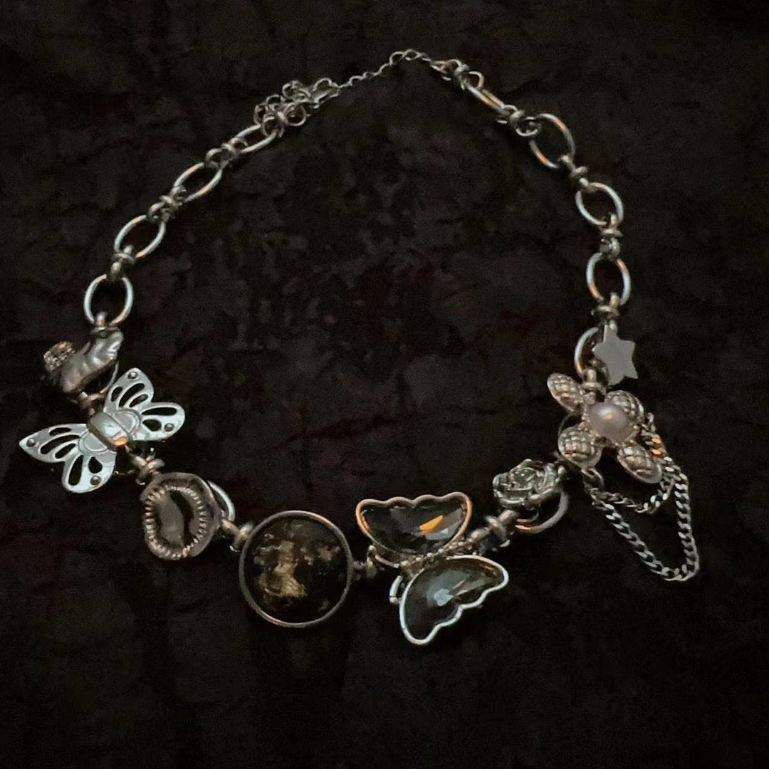 Butterfly rhinestone metal chain choker necklace  | Festival Outfits Women