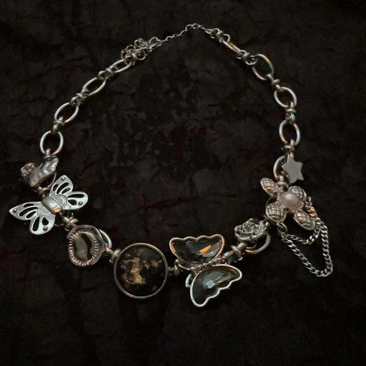 Butterfly rhinestone metal chain choker necklace  | Festival Outfits Women