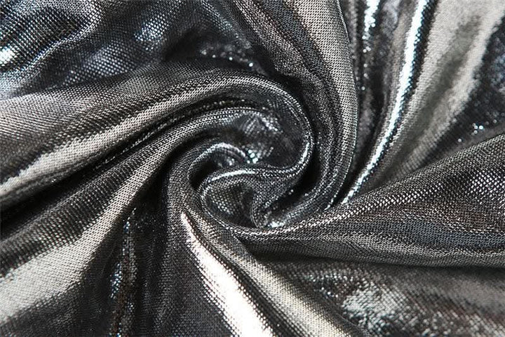 Metallic zip-up long sleeve gloves mesh patchwork high neck jumpsuit-final-sale