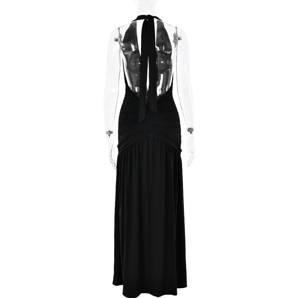 Halter deep v neck backless high slit maxi dress  | Festival Outfits Women