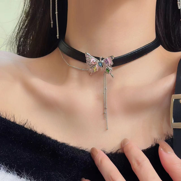 Butterfly multicolor rhinestone tassels choker necklace  | Festival Outfits Women