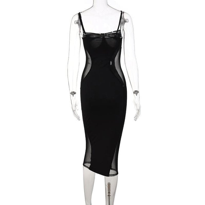 Sweetheart neck mesh patchwork cami midi dress-final-sale