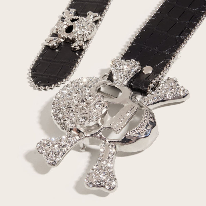Skull decor rhinestone contrast belt  | Festival Outfits Women