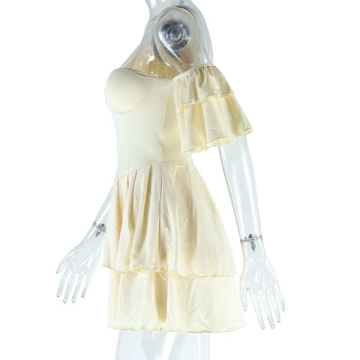 Off shoulder padded solid ruffle mini dress  | Festival Outfits Women