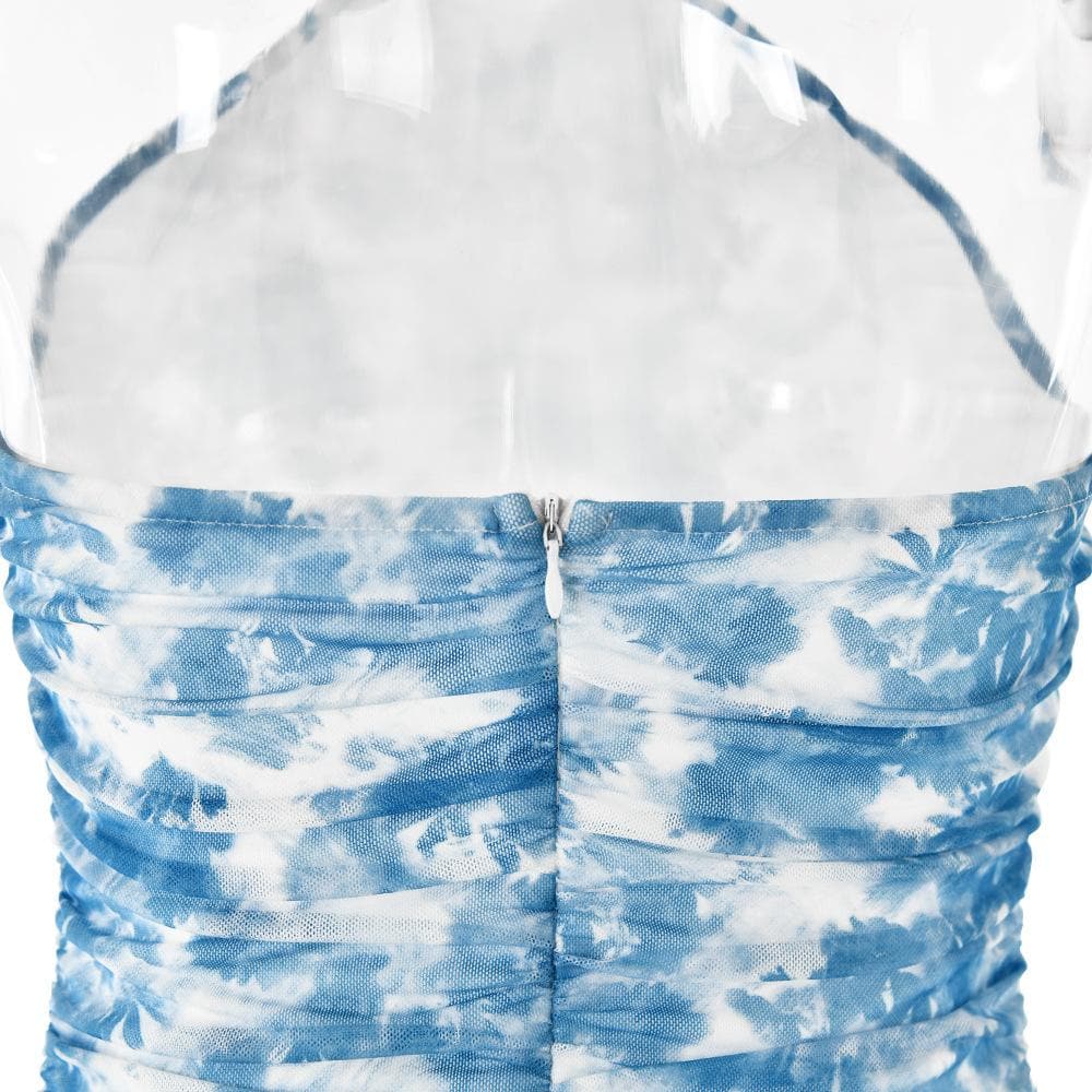 Halter ruffle tie dye irregular backless mini dress  | Festival Outfits Women