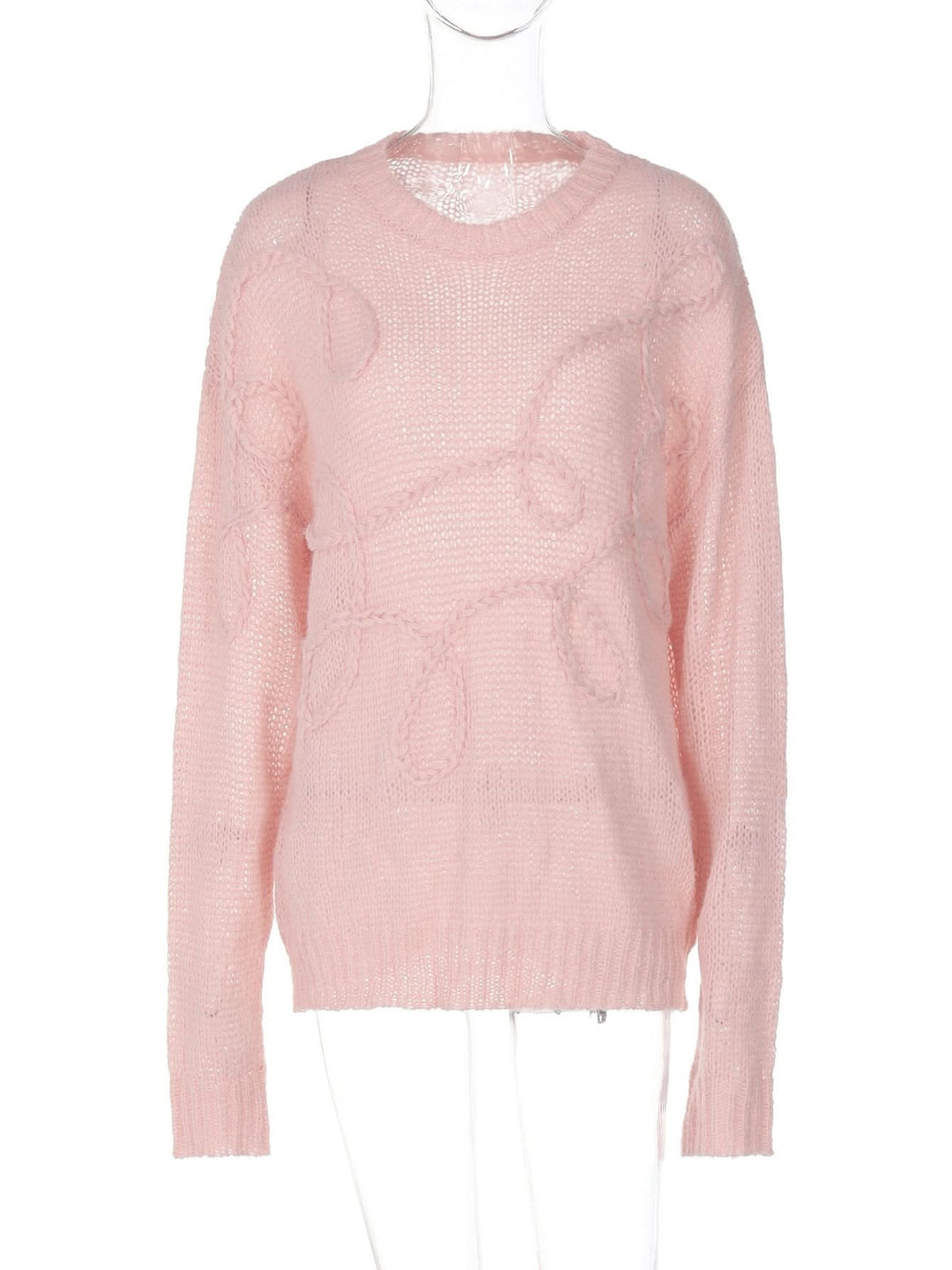 Crewneck long sleeve knitted abstract pattern top  | Festival Outfits Women
