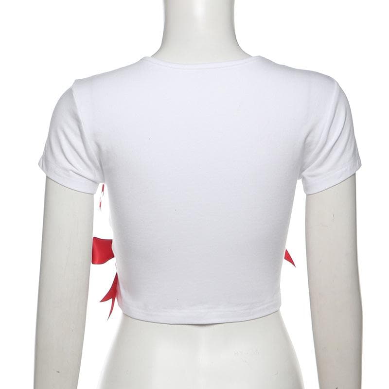 Takalmin ɗaukar kaya na gajeren hannu na bowknot crewneck | Kayan Biki na Mata