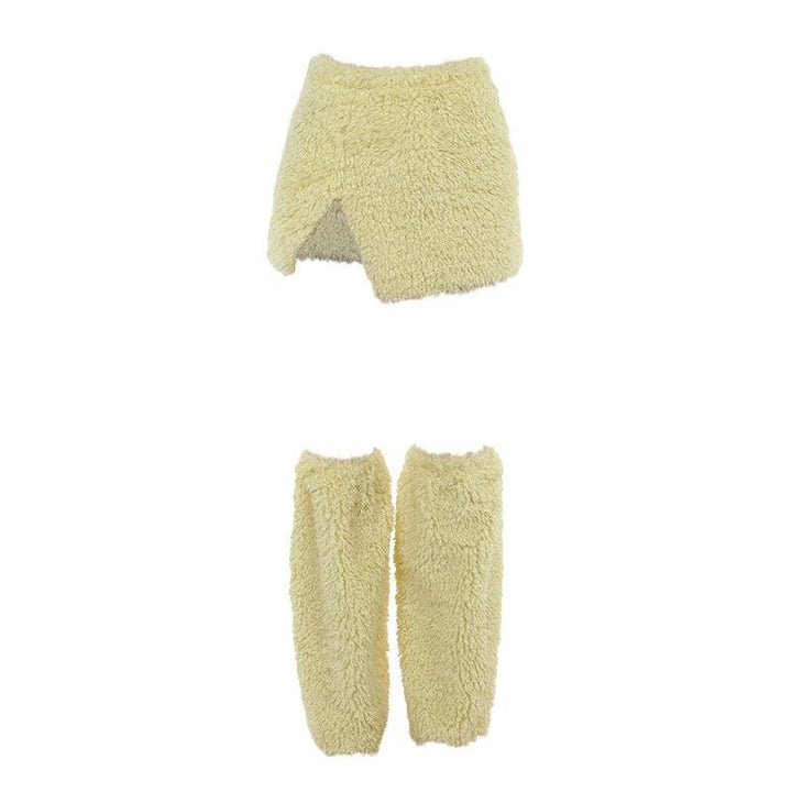 Fluffy slit leg warmer solid mini skirt  | Festival Outfits Women