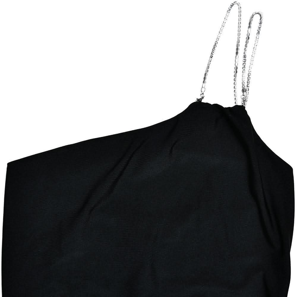 Metal chain one shoulder solid slit maxi dress-final-sale  | Festival Outfits Women