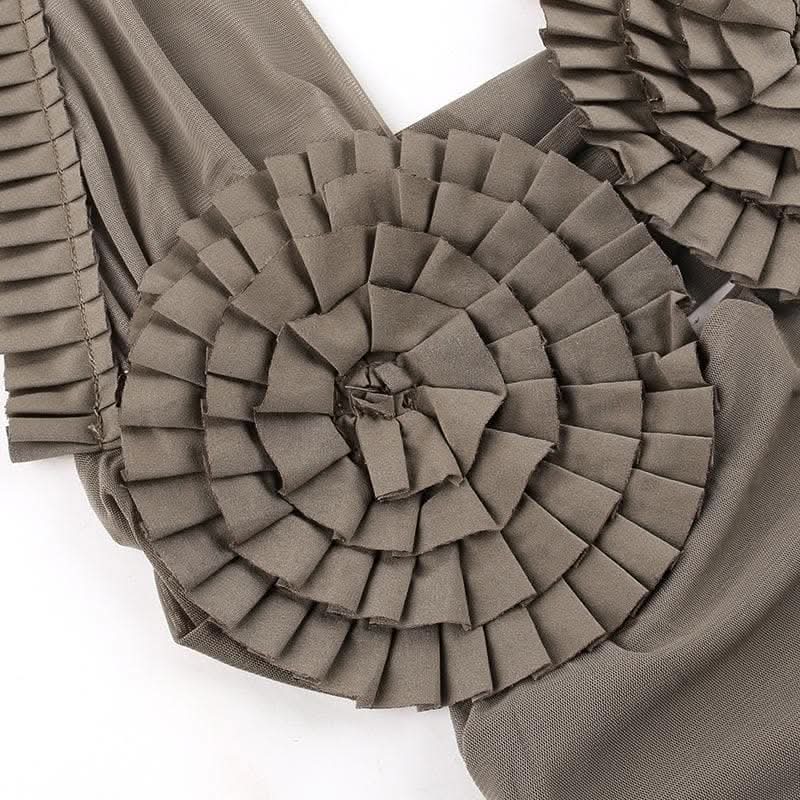Halter pleated hollow out ruched mesh backless cut out top-final-sale  | Festival Outfits Women