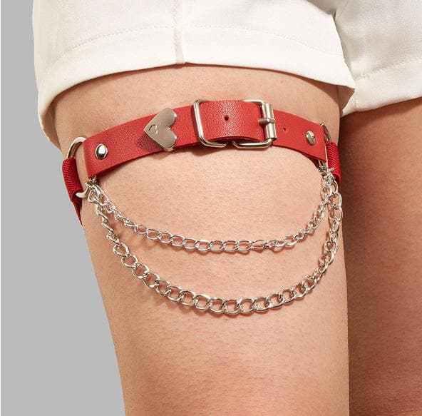 PU leather metal chain adjustable thigh band  | Festival Outfits Women
