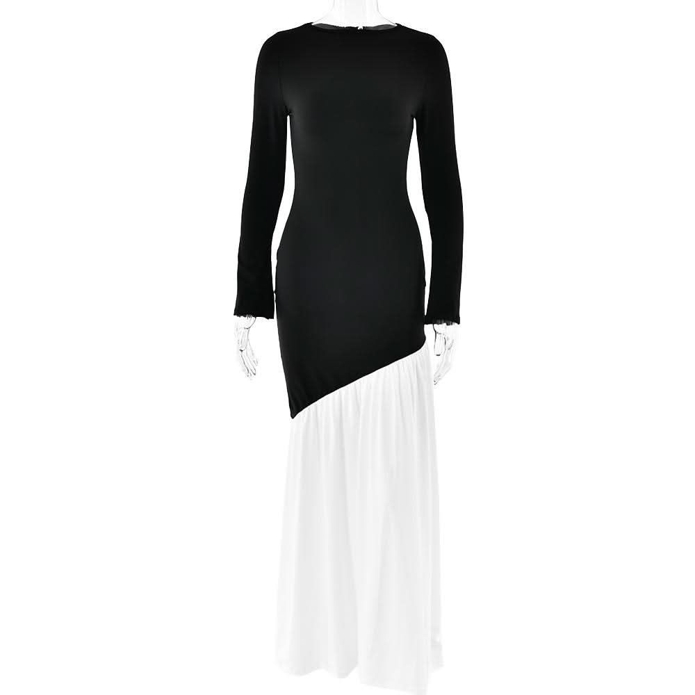 Long sleeve irregular crewneck ruched slit maxi dress  | Festival Outfits Women