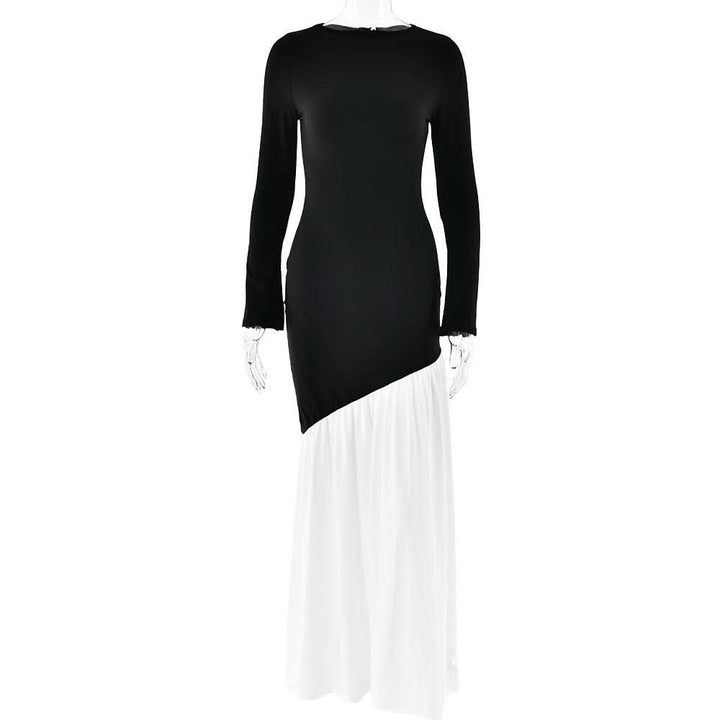 Long sleeve irregular crewneck ruched slit maxi dress  | Festival Outfits Women
