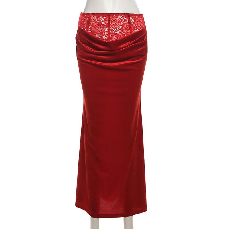 Velvet lace hem maxi skirt  | Festival Outfits Women