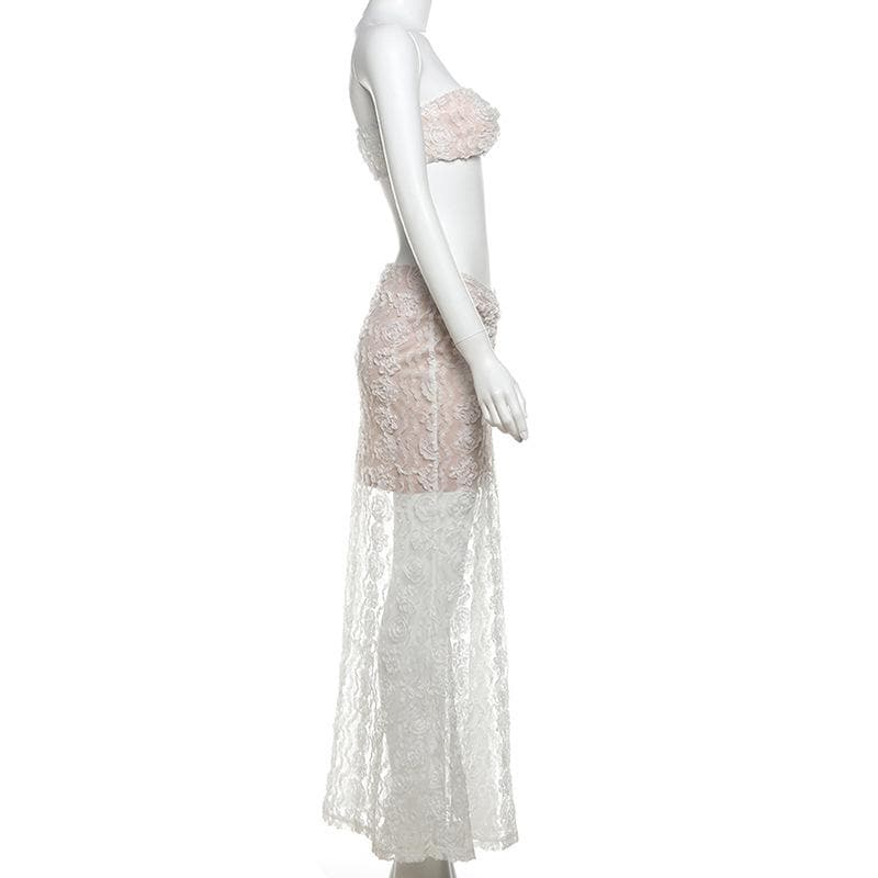 Ruched mesh tube maxi skirt set-final-sale  | Festival Outfits Women