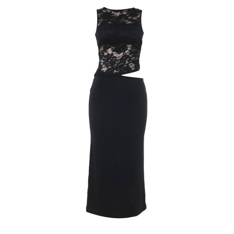 Sleeveless lace hollow out cut out maxi dress  | Festival Outfits Women