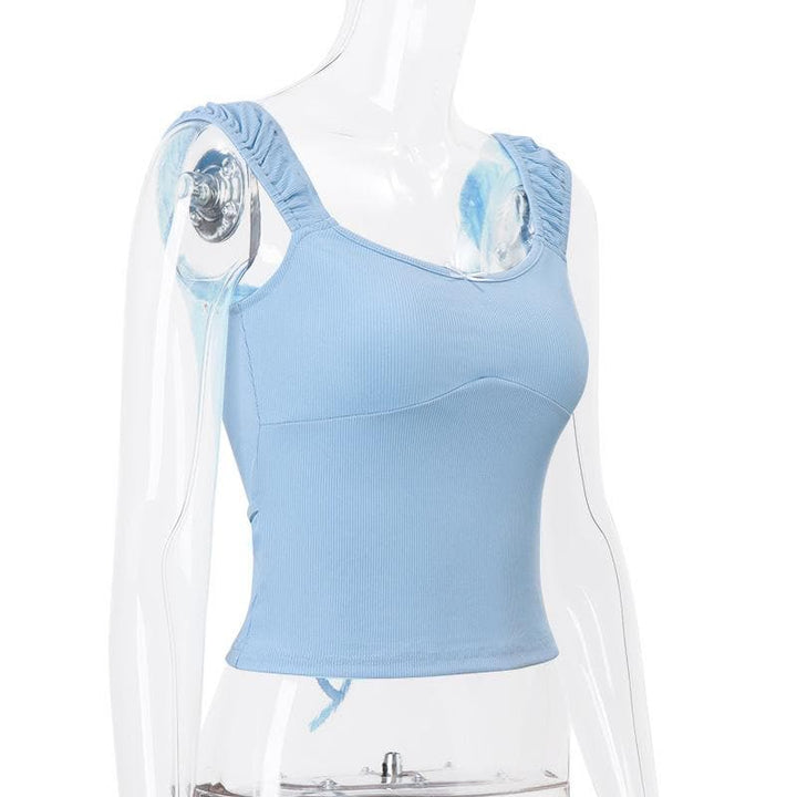 Ruched u neck bowknot ribbed cami top | Kayan Biki na Mata