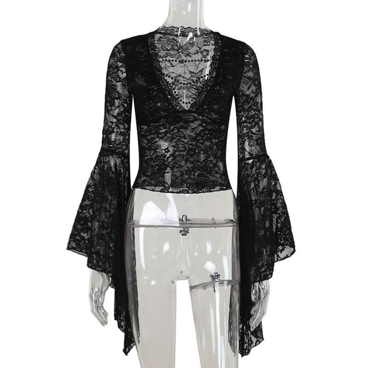 Long sleeve v neck lace top  | Festival Outfits Women