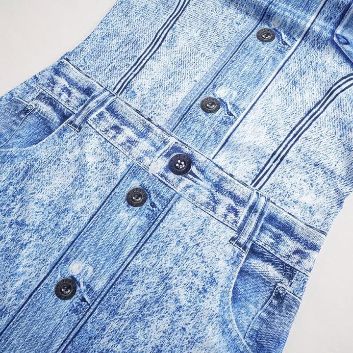 Denim print contrast high neck long sleeve maxi dress-final-sale  | Festival Outfits Women