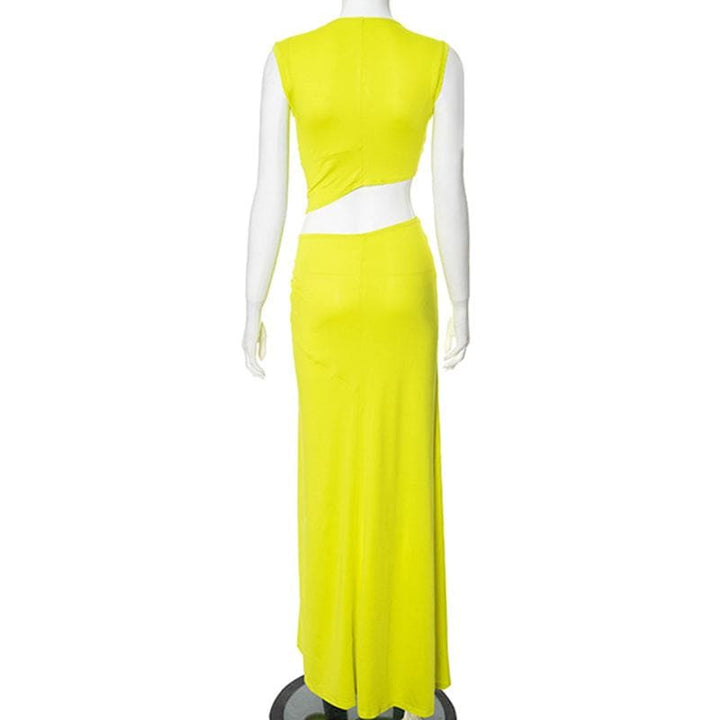 V neck sleeveless high slit ruched maxi dress  | Festival Outfits Women