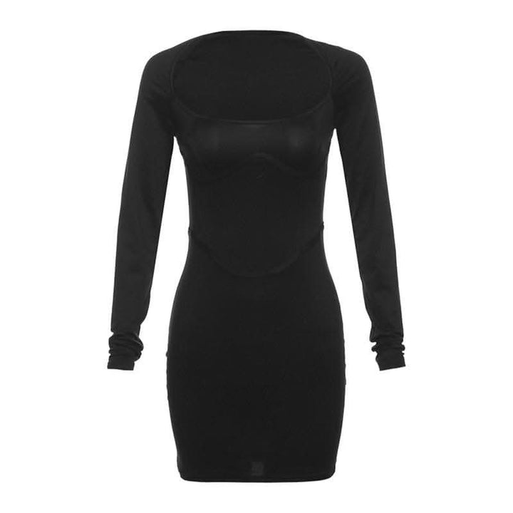 Square neck long sleeve solid corset mini dress-final-sale  | Festival Outfits Women