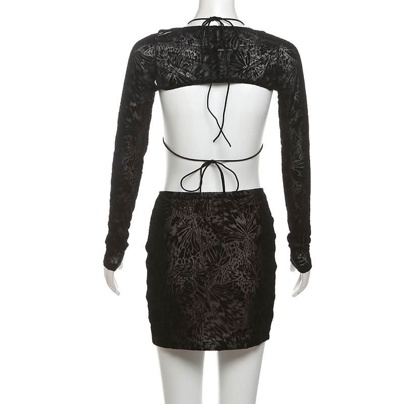 Halter o ring shrug 3 piece mini skirt set-final-sale