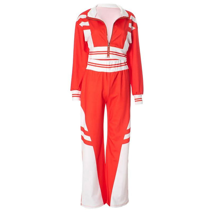 Turnover collar zip-up contrast sports pants set  | Festival Outfits Women